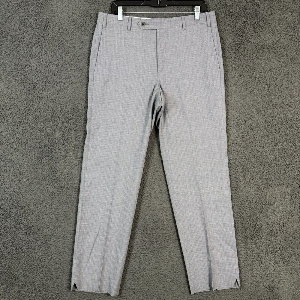 Zanella Pants Mens 34x31 Gray Check Devon Straight Fit Dress Slacks Wool Italy